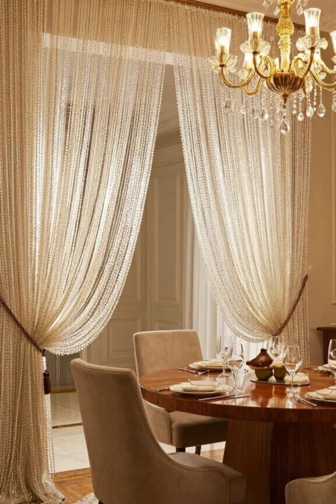 Crystal fringe curtains glamorous sparkle effect