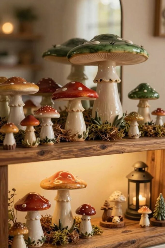 Crystal mushroom collection fantasy wall arrangement.