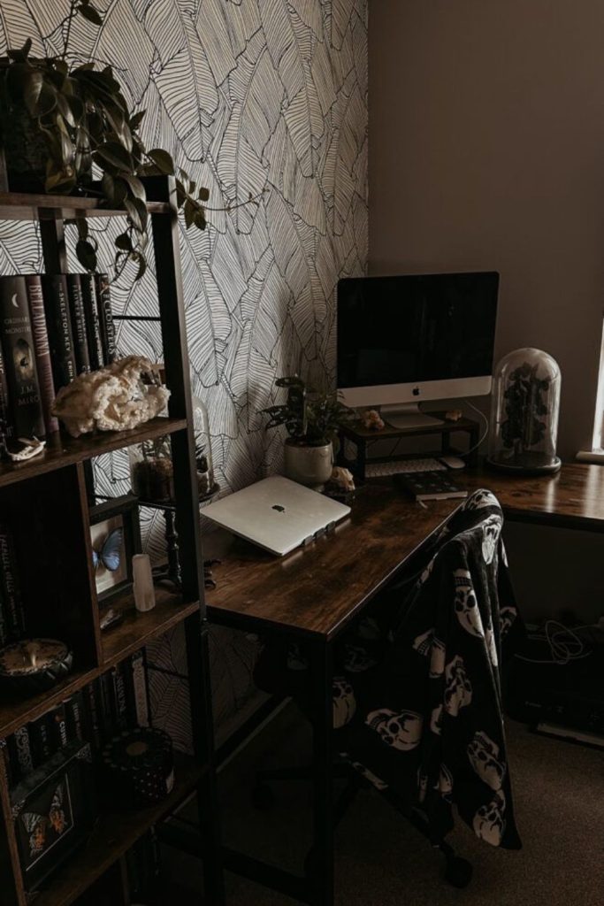 Dark academia inspired dorm desk.