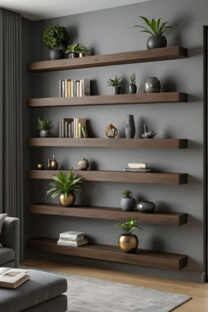 Dark walnut executive wall shelf.