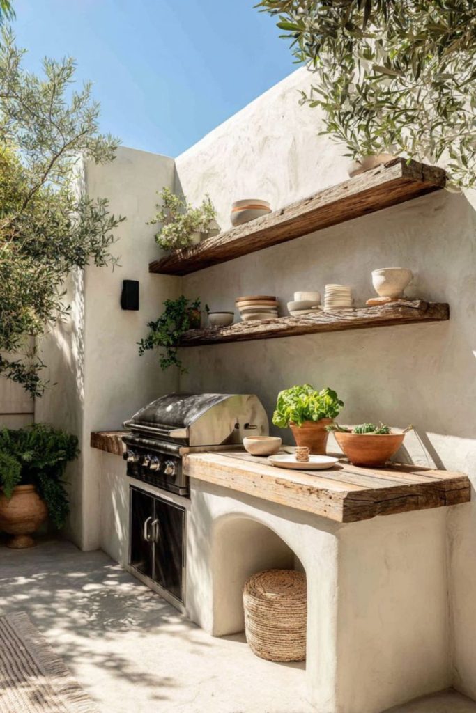 Desert style oasis barbecue cooking yard