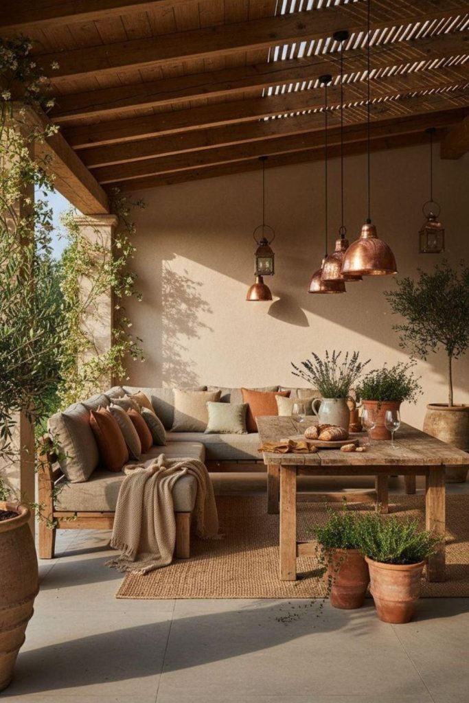 Desert stone shaded rustic outdoor lounge