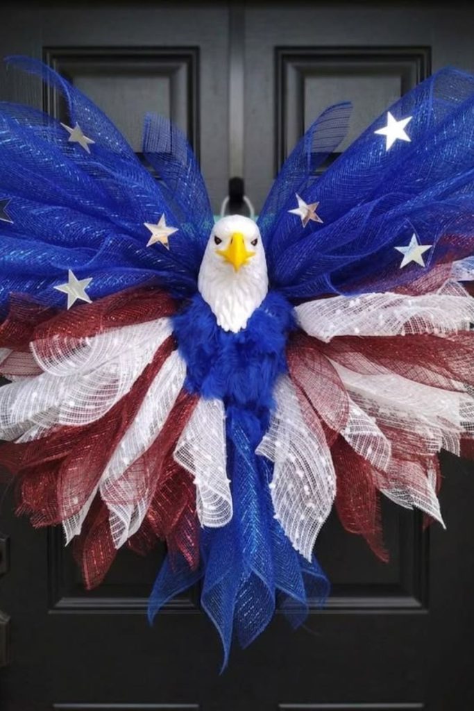 Eagle feather inspired patriotic door decor.