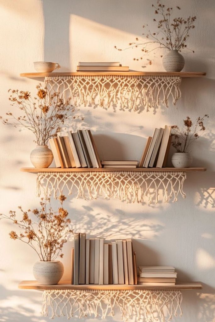 Woven baskets and earthy decor.