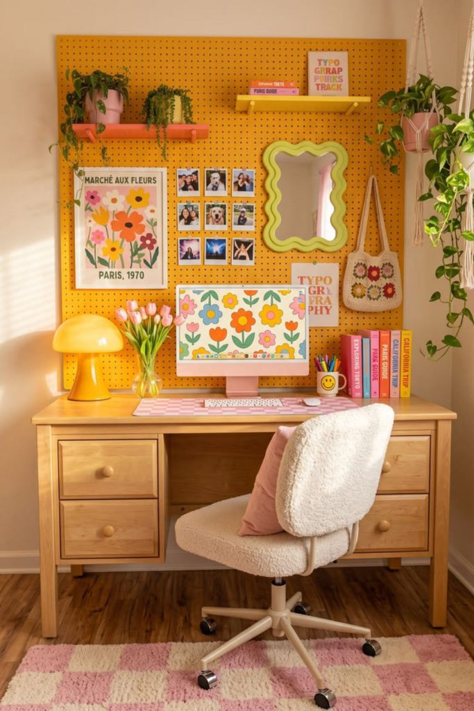 Eclectic personalized dorm desk decor.