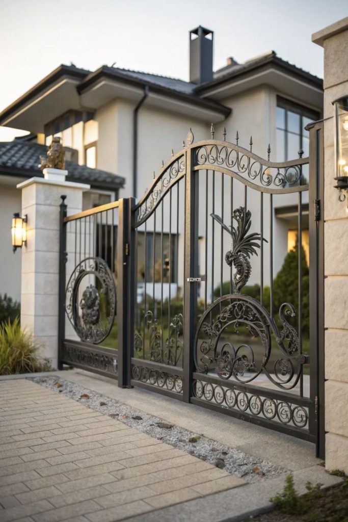 Marble pillar luxury elegant driveway entrance gate