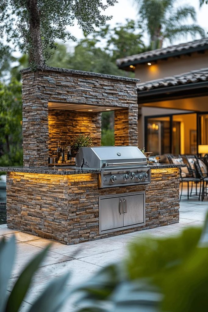 Rugged canyon stone outdoor barbecue setup