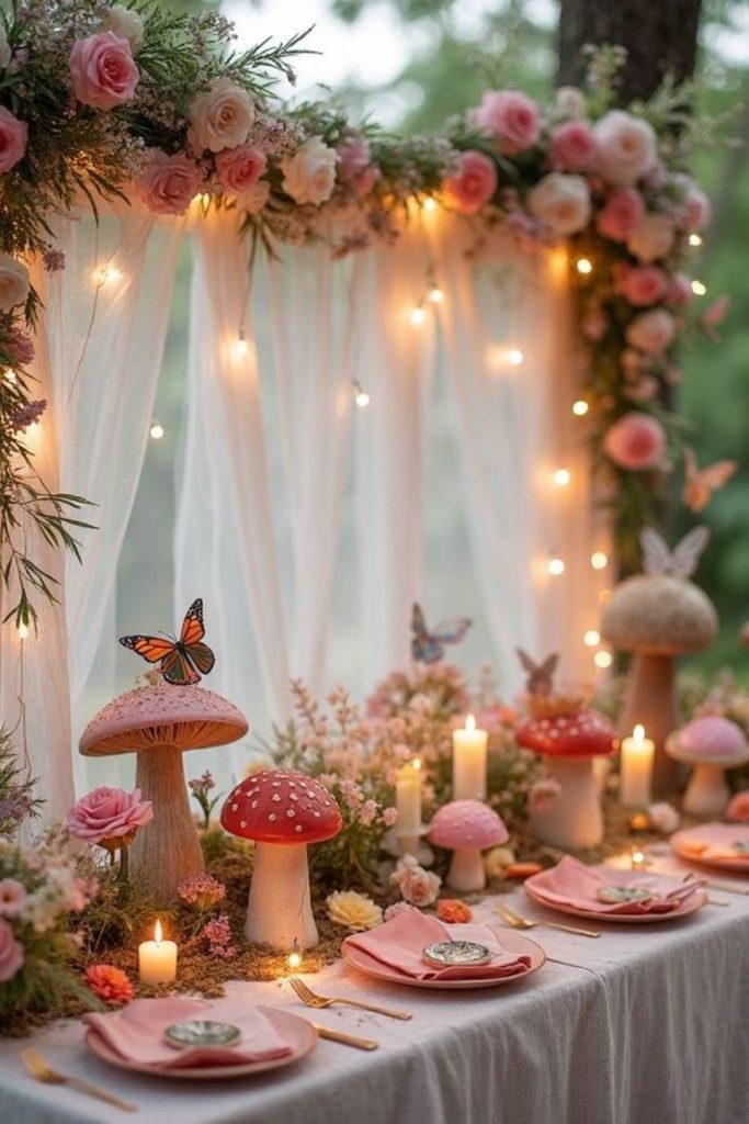 Fairy lantern garden baby shower display.