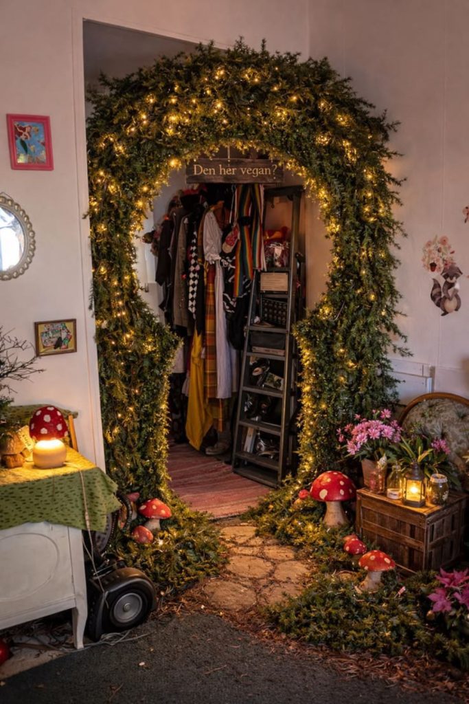 Fairy ring reading corner with mushrooms.