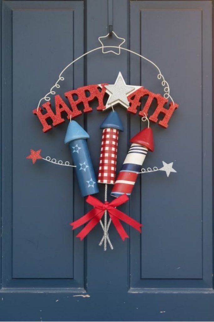 Colorful firecracker burst patriotic door decor.