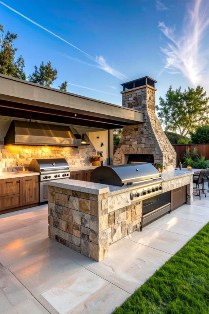 Canyon inspired fireside outdoor kitchen retreat.