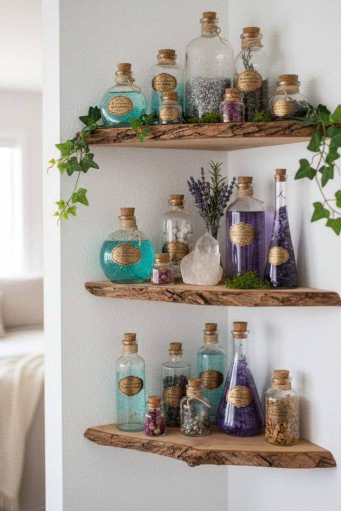 Floating potion bottles fantasy wall décor.