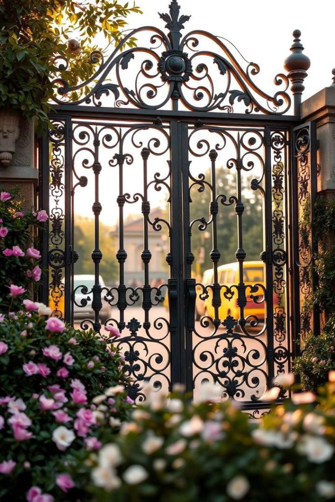 Decorative floral iron vine inspired entrance gate