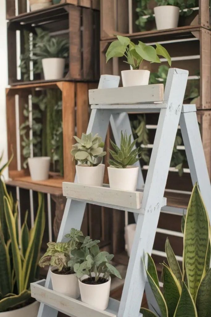 Foldable shelf adjustable plant display unit