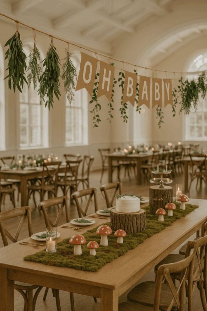 Calm pine forest inspired baby shower