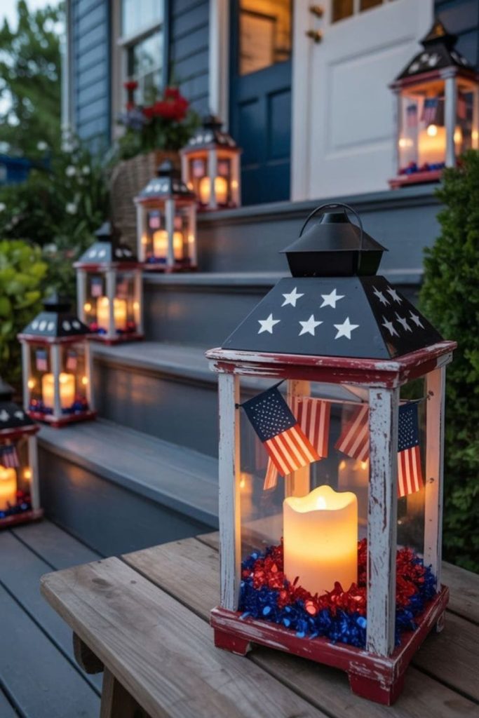 Lantern lit porch glowing festive night spirit