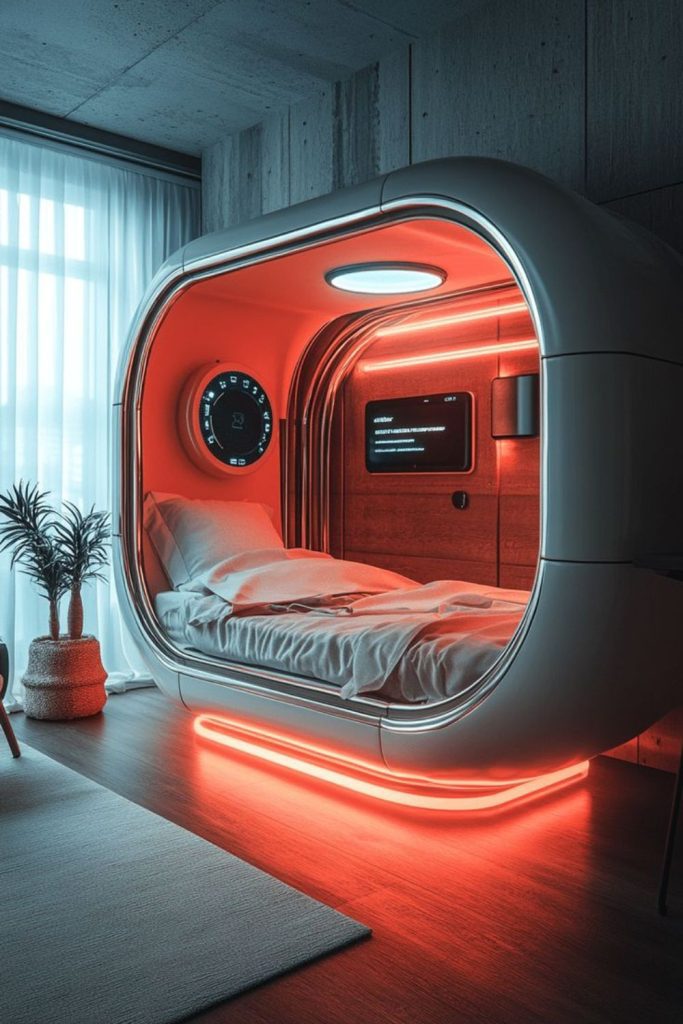 Smart futuristic dorm with modern technology.