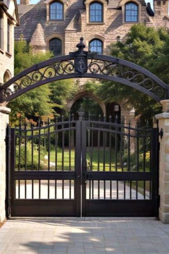 Ornate iron arch majestic welcoming entrance gate