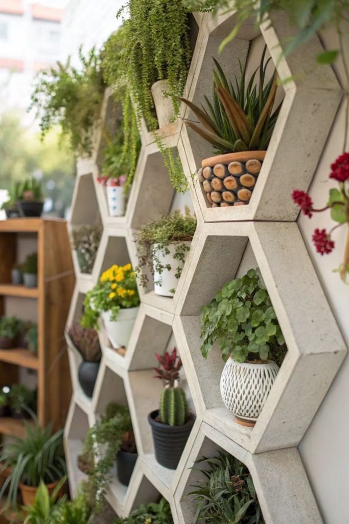 Hexagon geometric wall plant shelf design