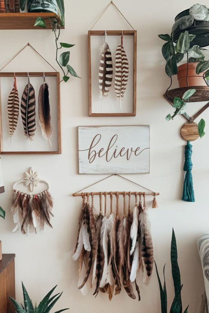 Glass feather formation elegant wall art.