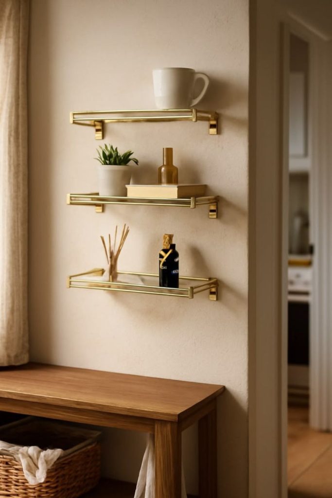 Glass and brass luxury shelf.