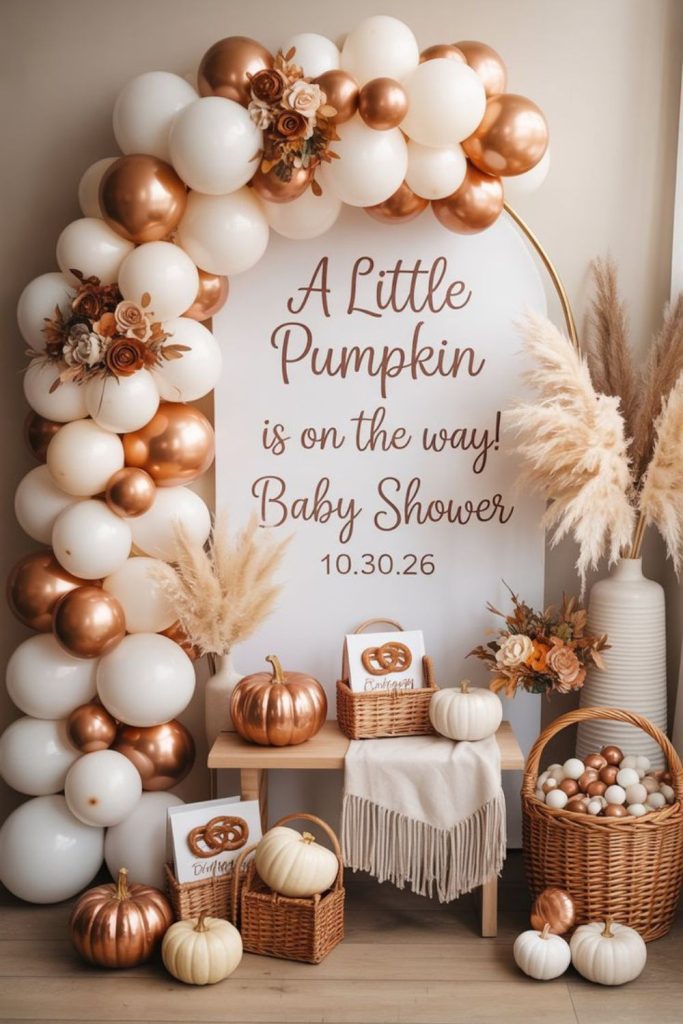 Glowing pumpkin arch festive baby entrance