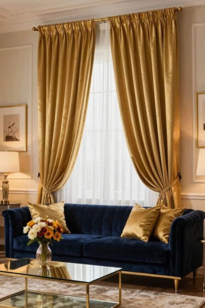 Warm golden drapes sunset inspired shine