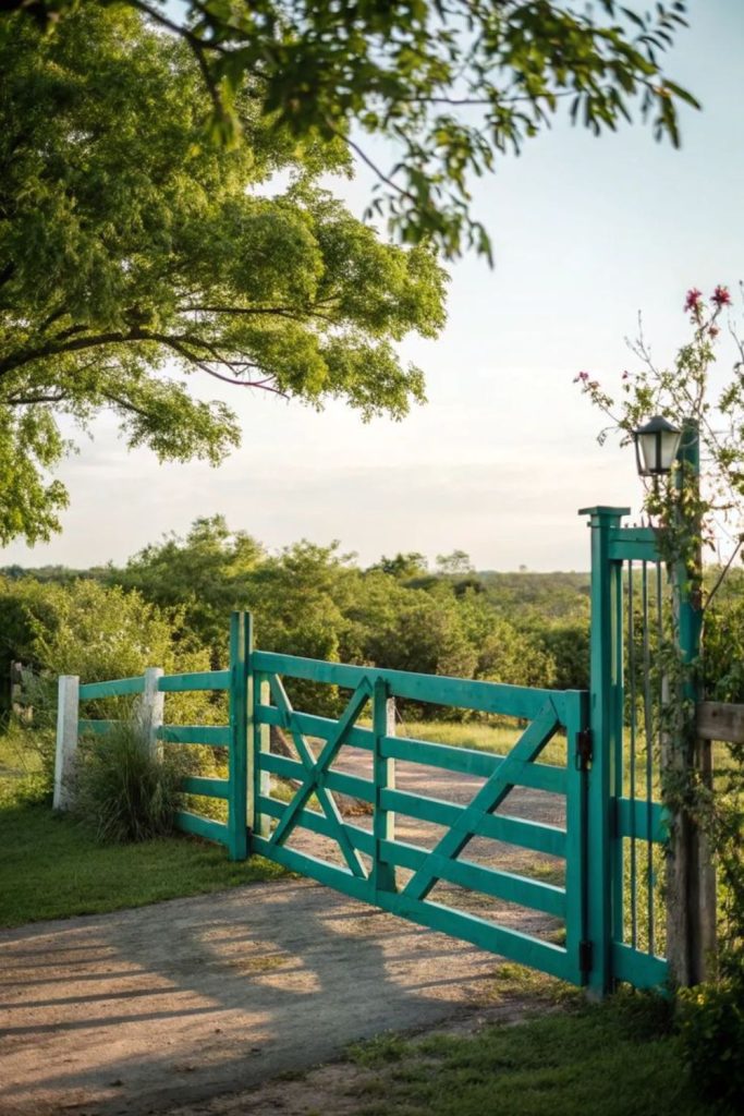 Green painted countryside wooden gate design