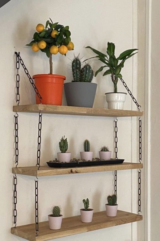 Industrial chain hanging plant shelf system