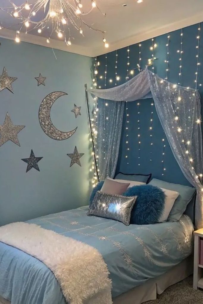 Heart and star themed bedroom.