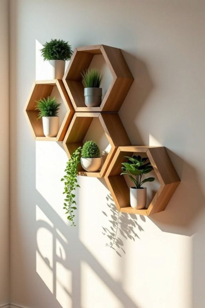 Geometric hexagon wall mounted plant display