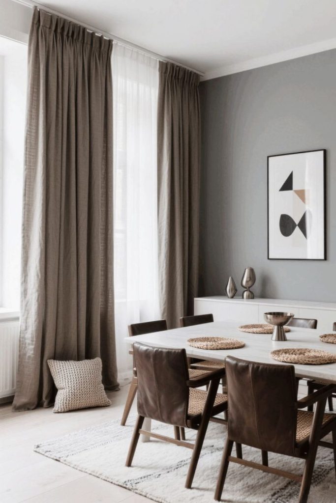 Industrial grey kitchen curtains urban modern vibe