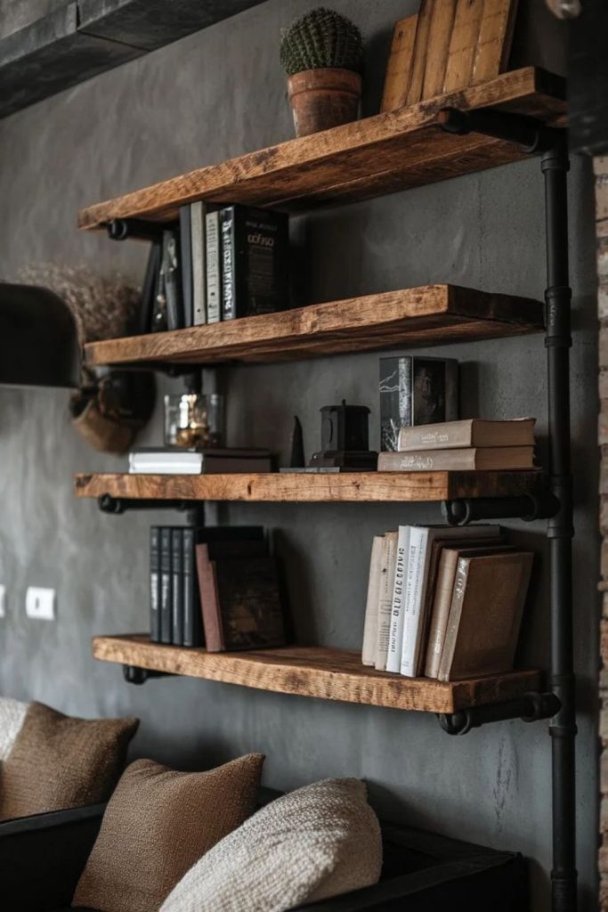 Industrial loft inspired shelf display.