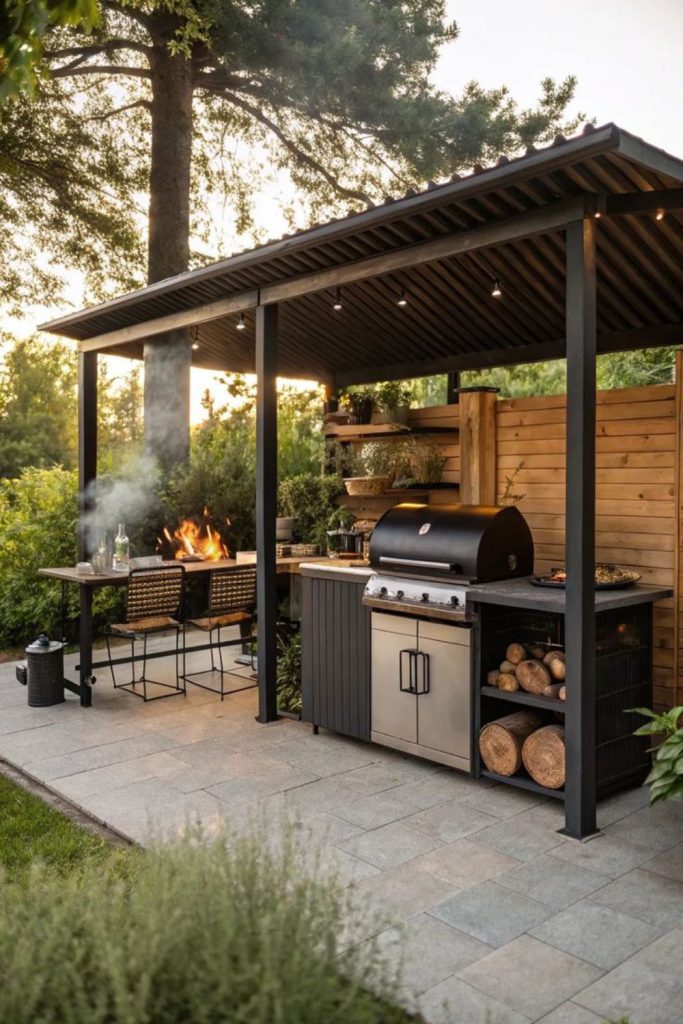 Industrial steel backyard barbecue station design