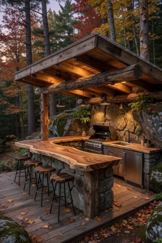 Jungle riverside smoky grill platform setup