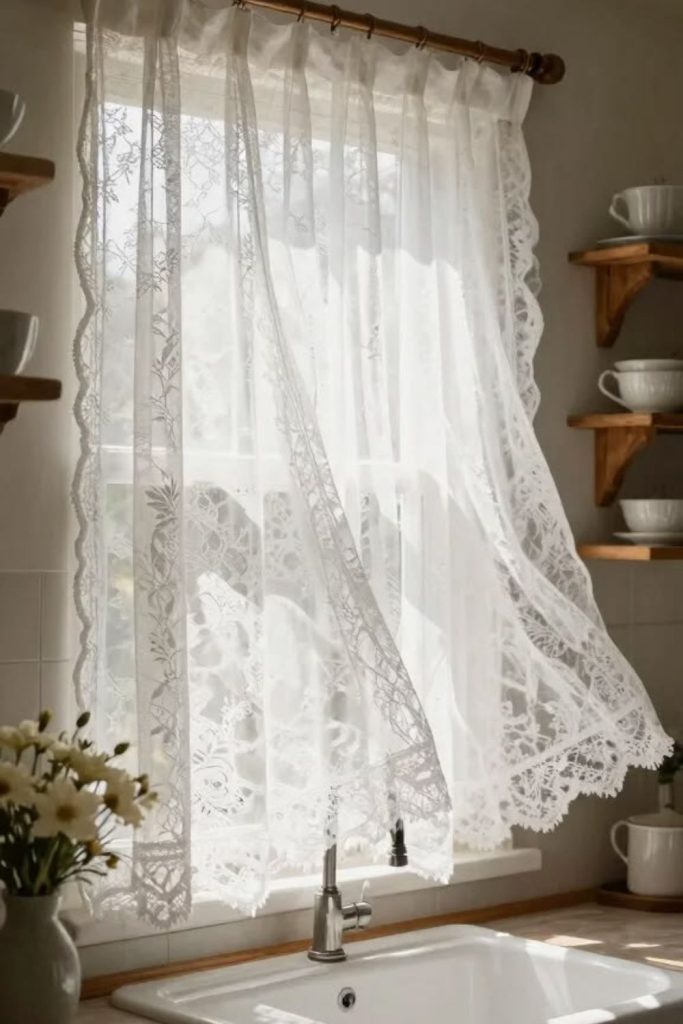 Lace vintage kitchen valance curtain elegant detail