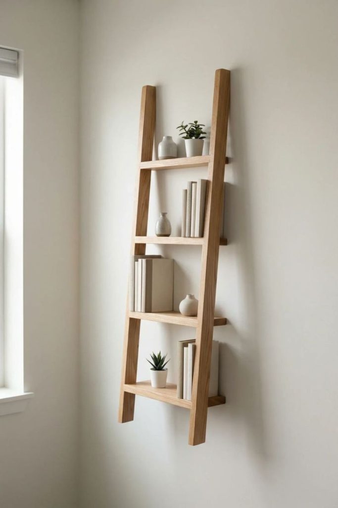 Ladder style leaning display shelf.