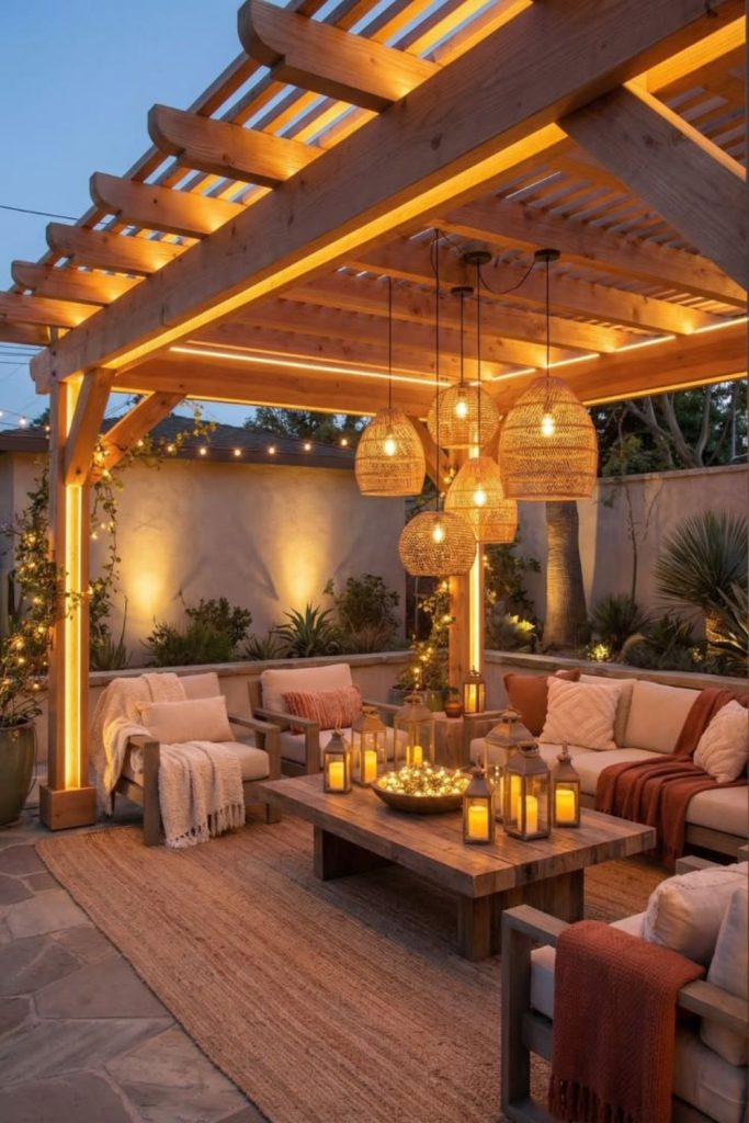 Lantern glowing garden patio evening retreat