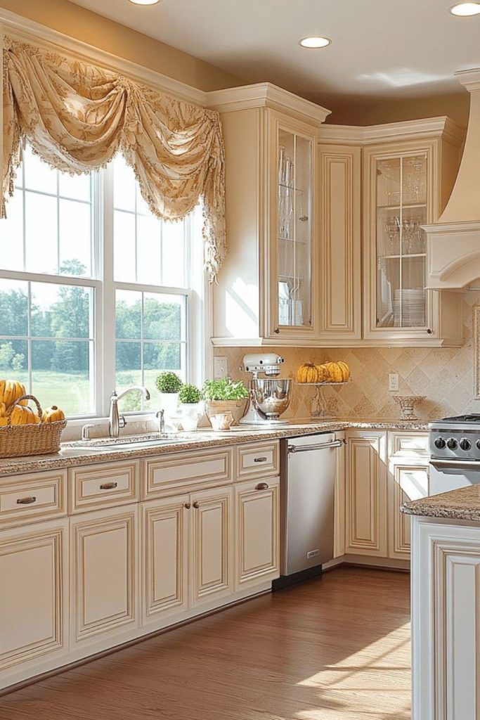 Gold accent kitchen curtains luxurious elegant shine