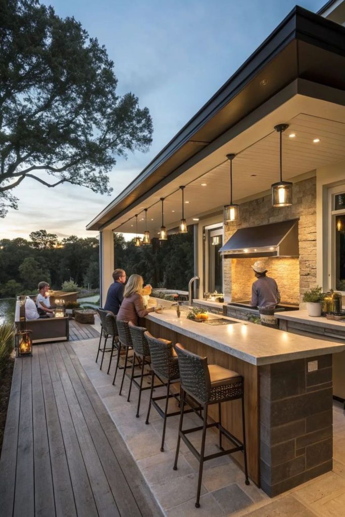 Luxury resort style covered outdoor kitchen.
