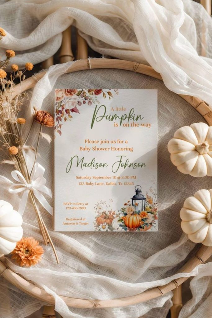 Falling leaf photo invitation display backdrop