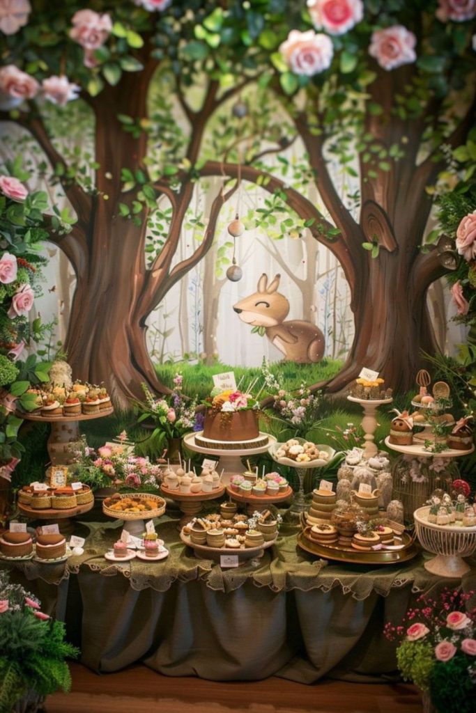 Dreamy woodland evening baby shower mood