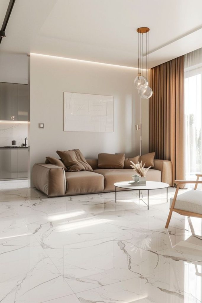 Elegant marble living room with bronze.