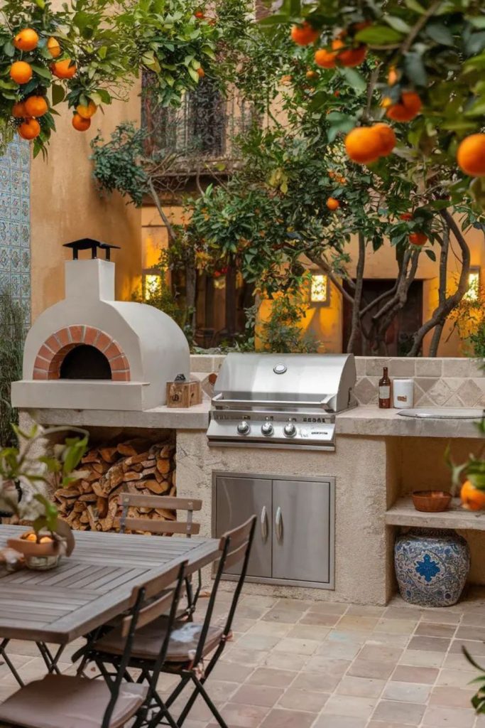 Mediterranean stone terrace grill cooking space