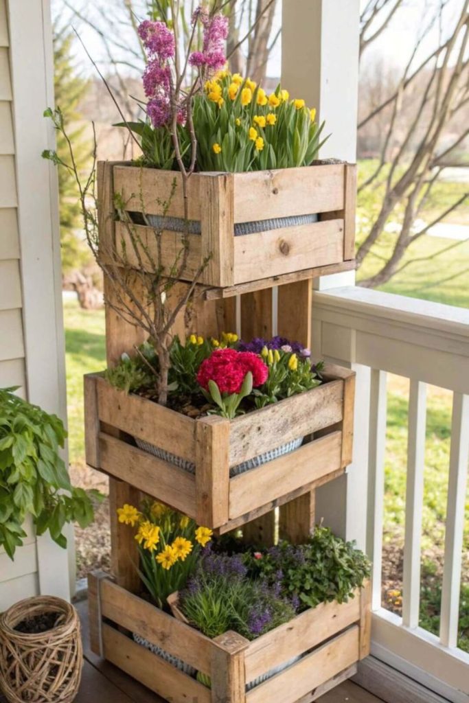 Plastic crate stacked plant display system