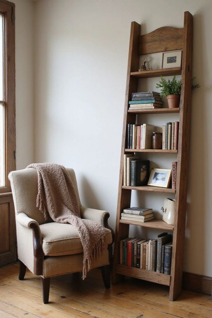 Cozy mini library shelf display.