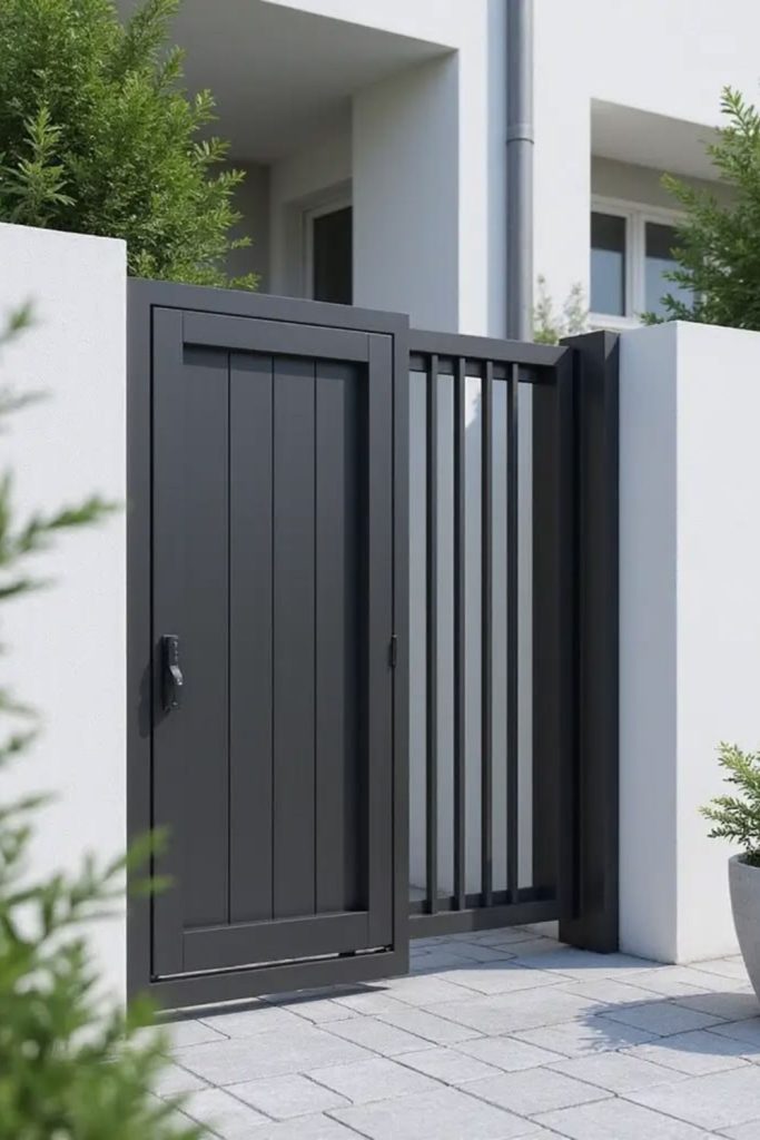Minimal black frame modern courtyard gate
