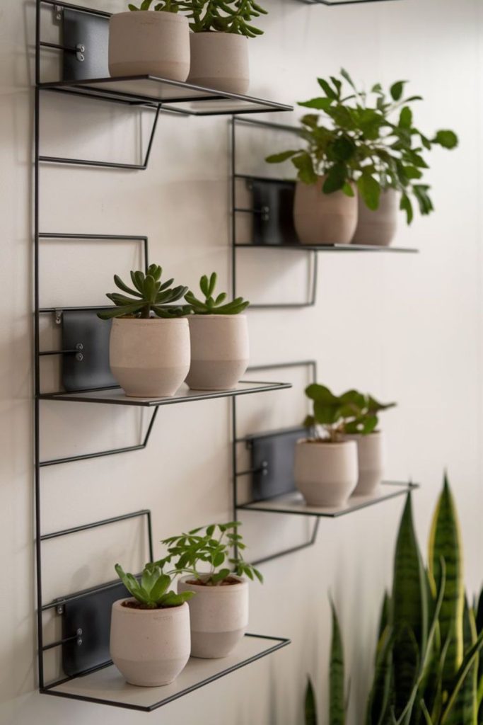 Sleek black steel modern plant shelf