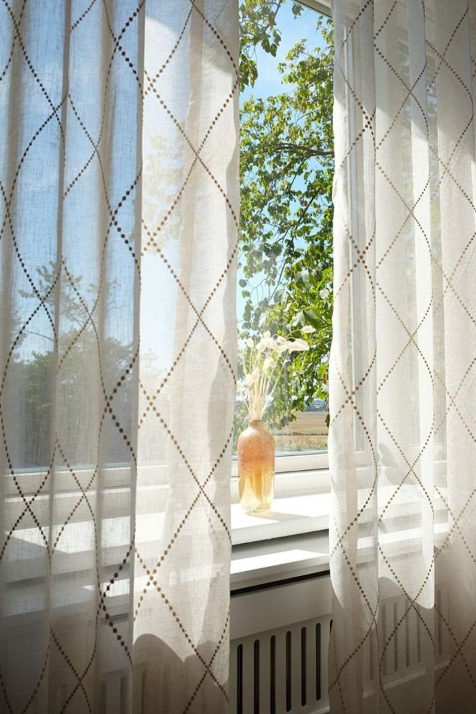 Grid sheer curtains clean modern look