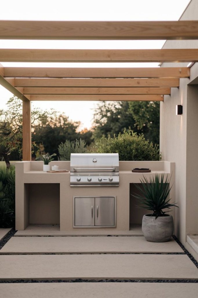 Minimal white modern barbecue patio setup
